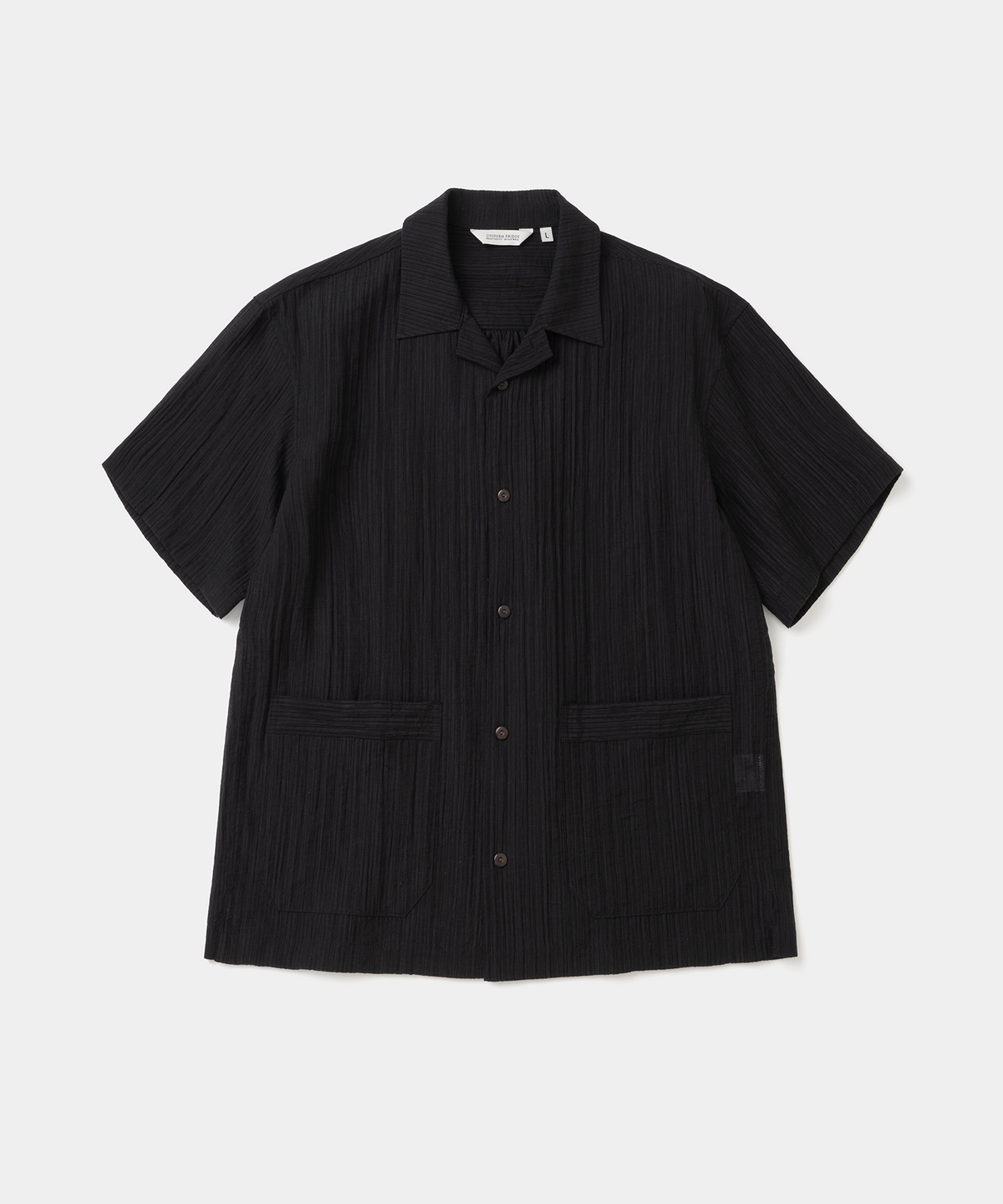 유니폼브릿지(UNIFORM BRIDGE) open collar crease s/s shirt black