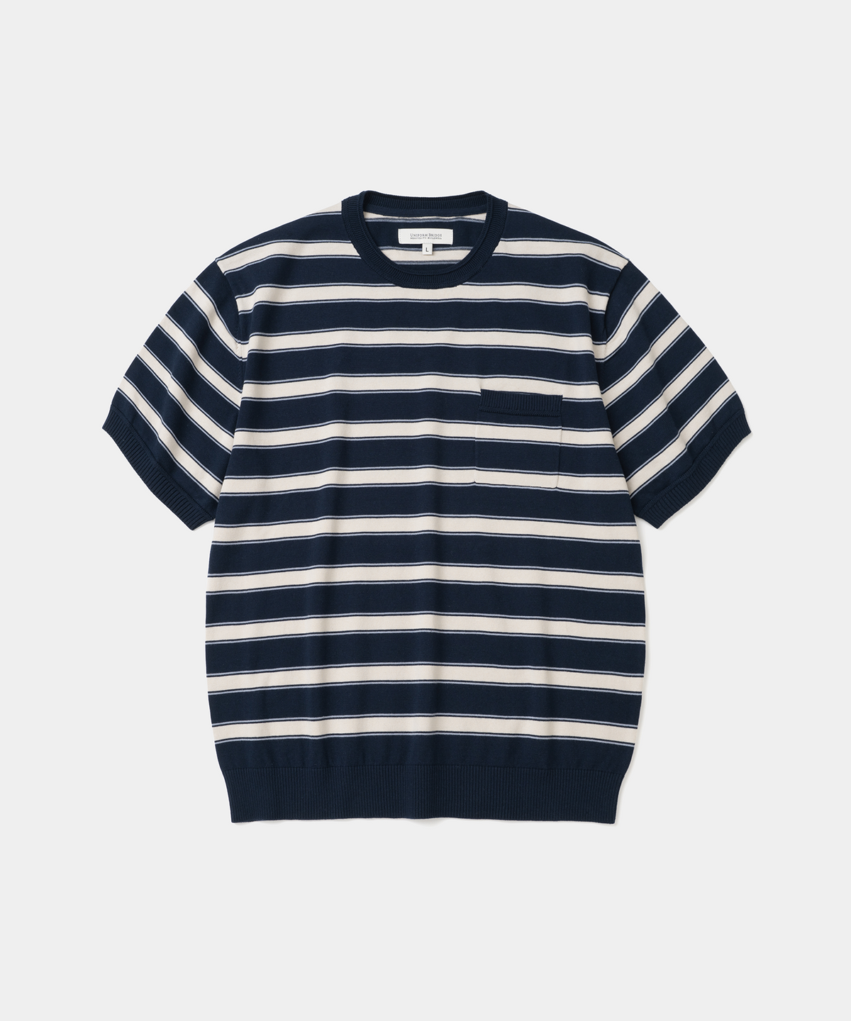 유니폼브릿지(UNIFORM BRIDGE) stripe crew neck s/s knit navy
