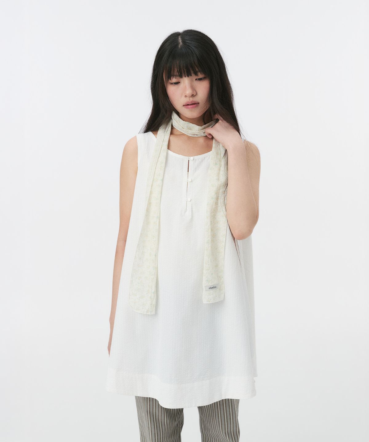 오헤시오(OHESHIO) BABYDOLL PINTUCK MINI DRESS, WHITE