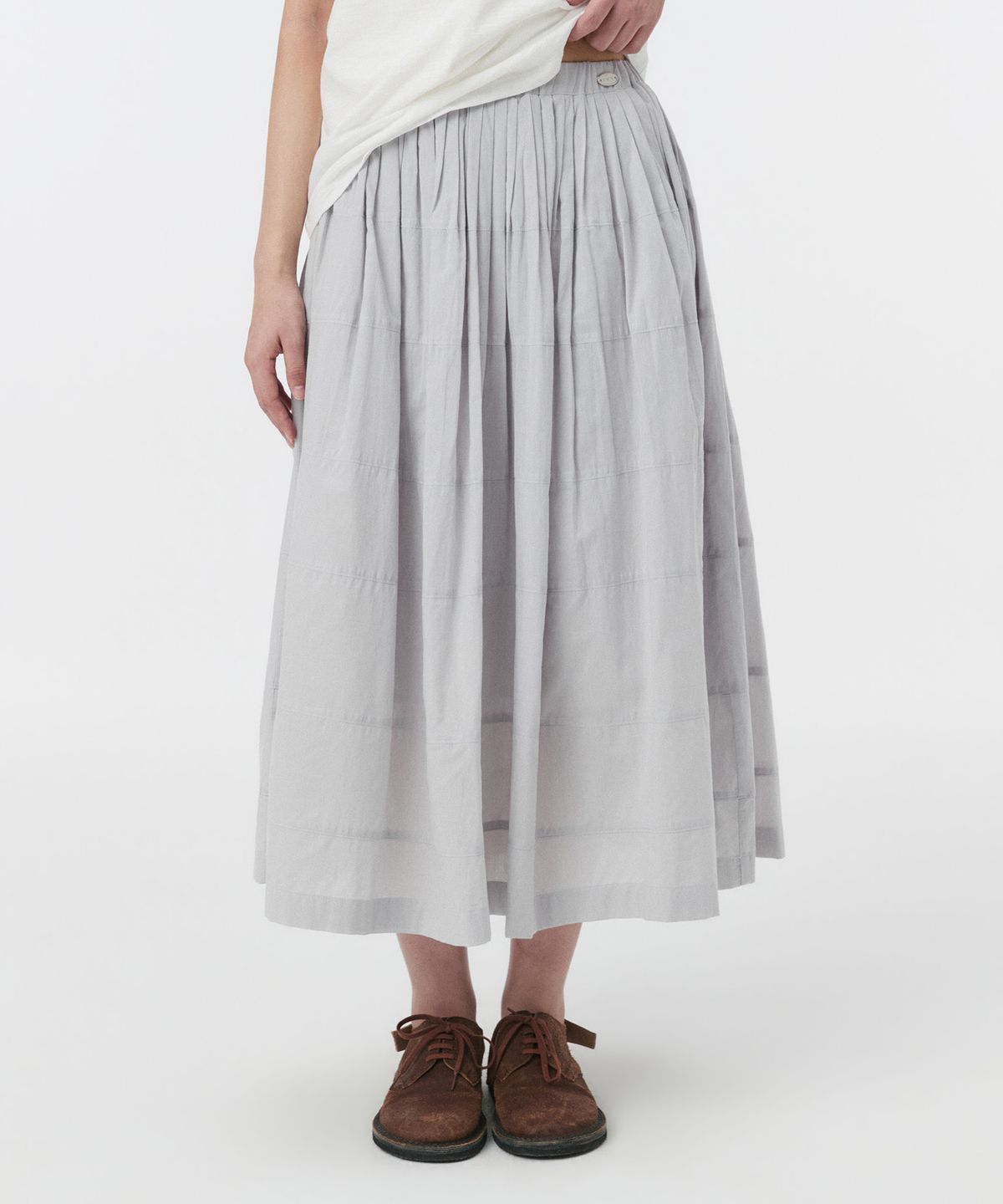 오헤시오(OHESHIO) SHIRRING TIERED MAXI SKIRT, GRAY