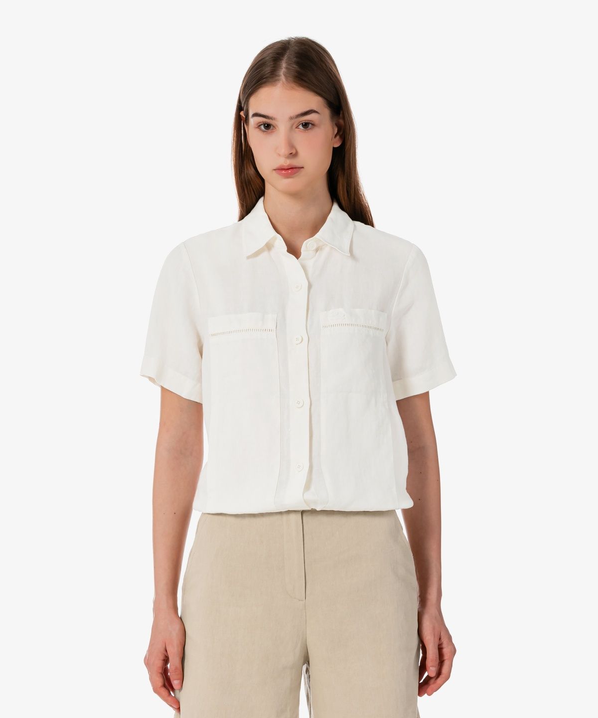 라코스테(LACOSTE) 여성 린넨 오픈워크 반팔 셔츠 CF197E-56G 70V
