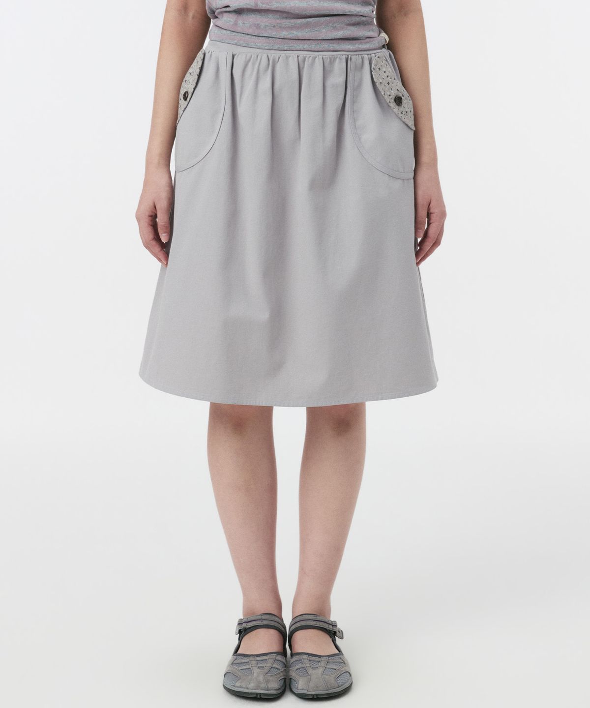 오헤시오(OHESHIO) FLORAL POCKET BANDING MIDI SKIRT, LAVENDER