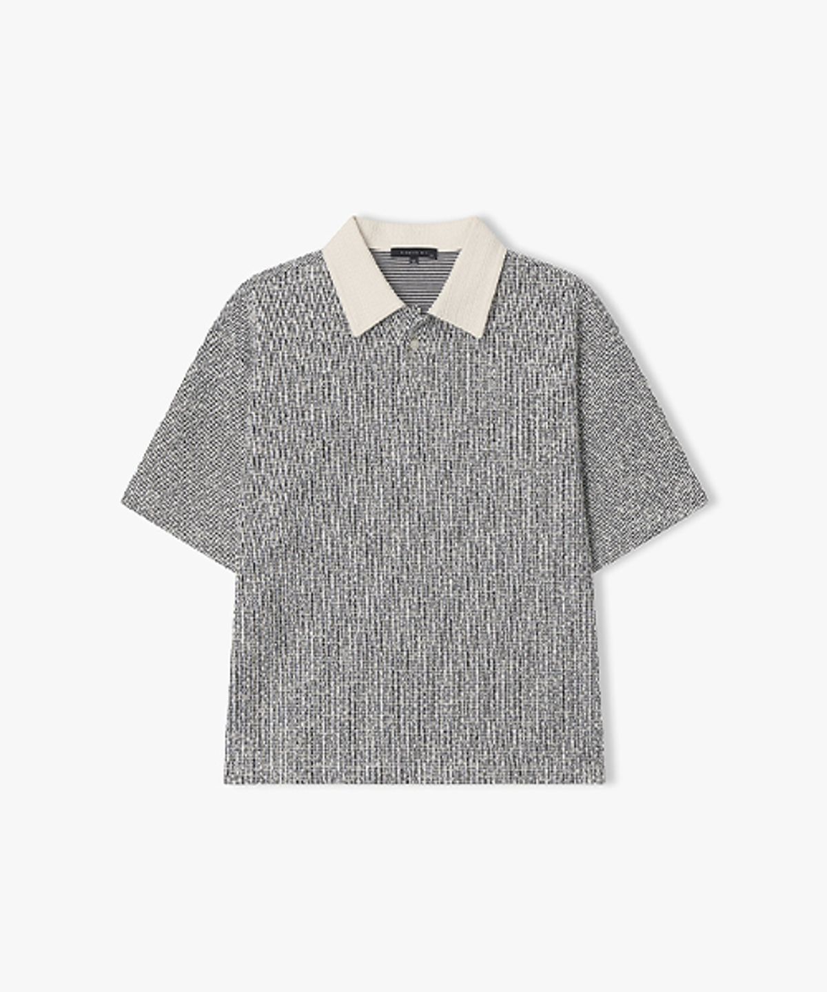 리버클래시(LIBERCLASSY) [26SS] LMM41725 블랙화이트 트위드 하프 칼라 티셔츠