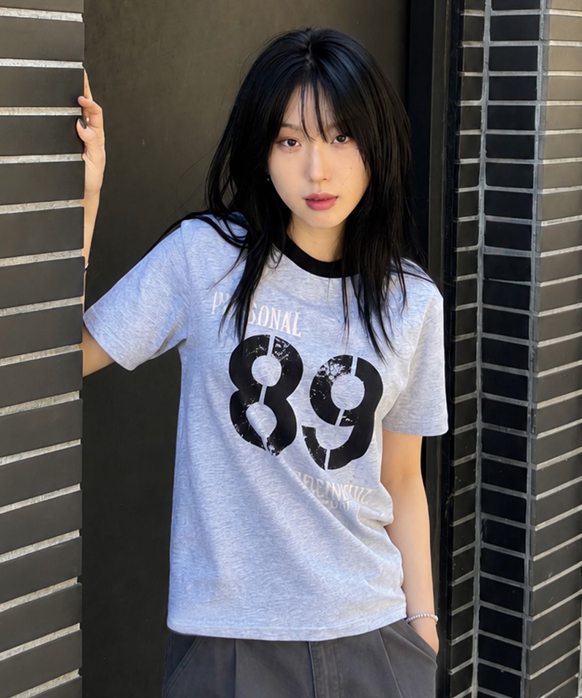 이코르(ECORR) [UNISEX] 89 링거 크롭 반팔 티셔츠_그레이