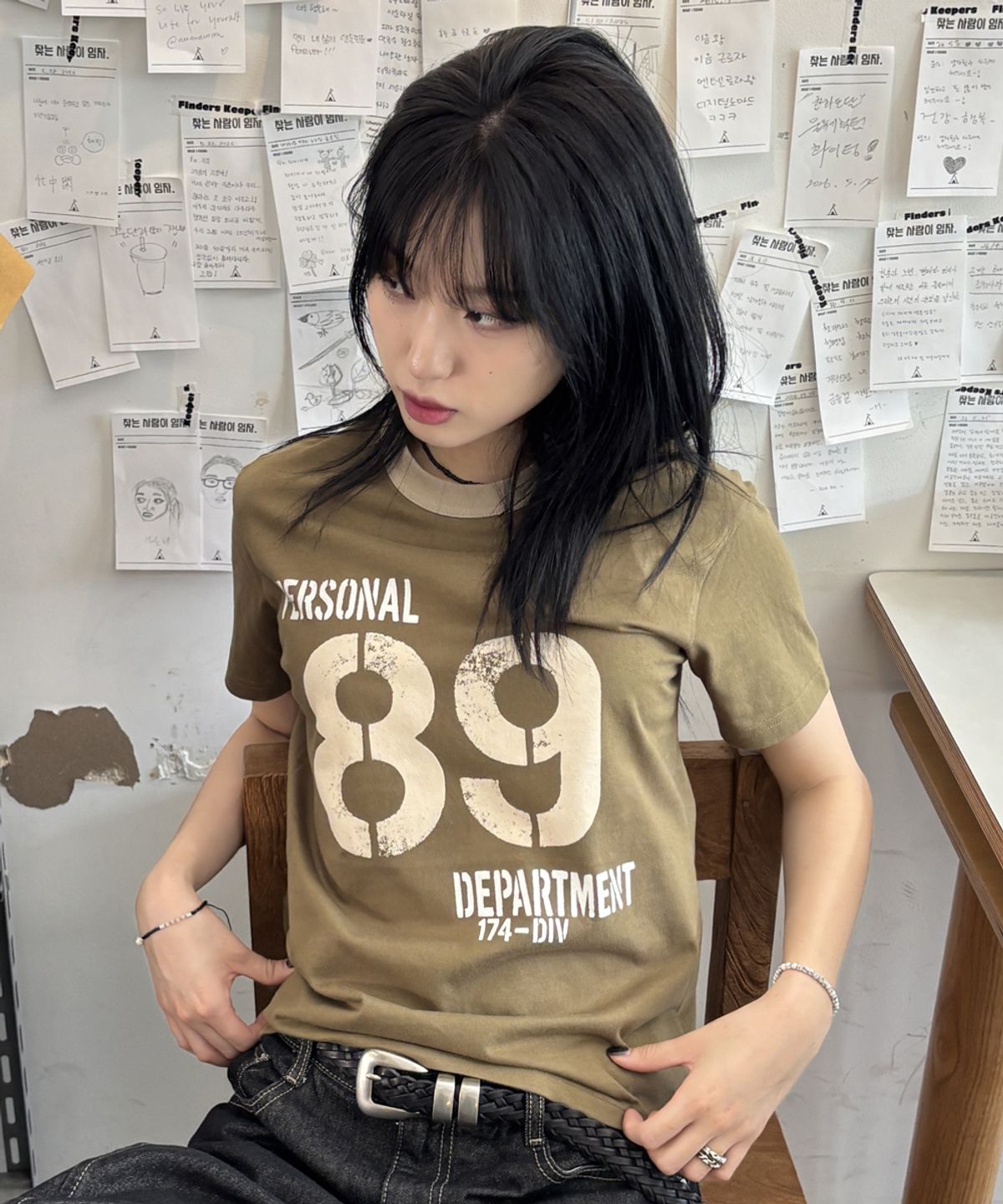 이코르(ECORR) [UNISEX] 89 링거 크롭 반팔 티셔츠_카키