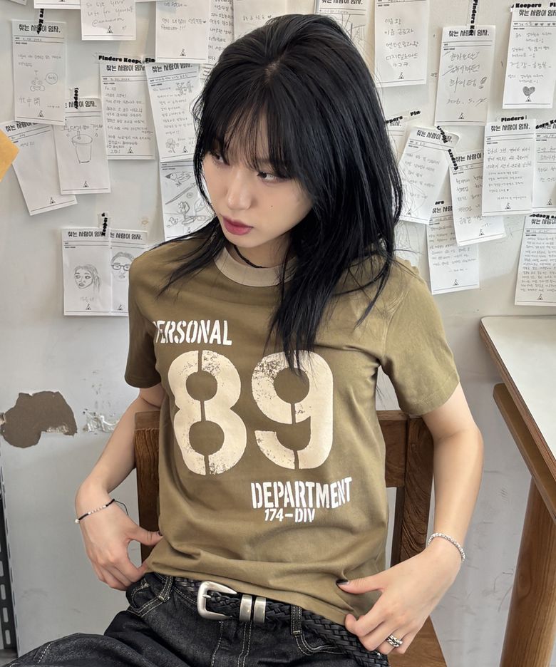 [UNISEX] 89 링거 크롭 반팔 티셔츠_카키