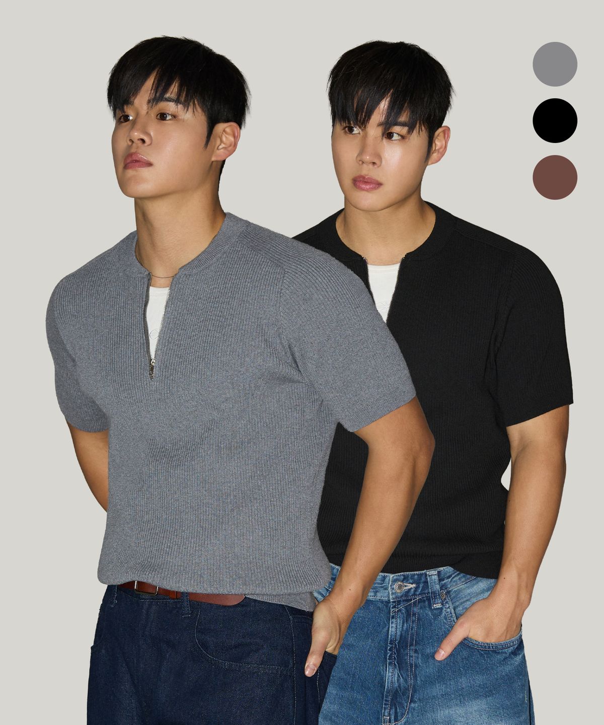 미치코런던 스포츠(MICHIKO LONDON SPORTS) [2PACK] 새들 리브드 머슬핏 하프 집업 니트