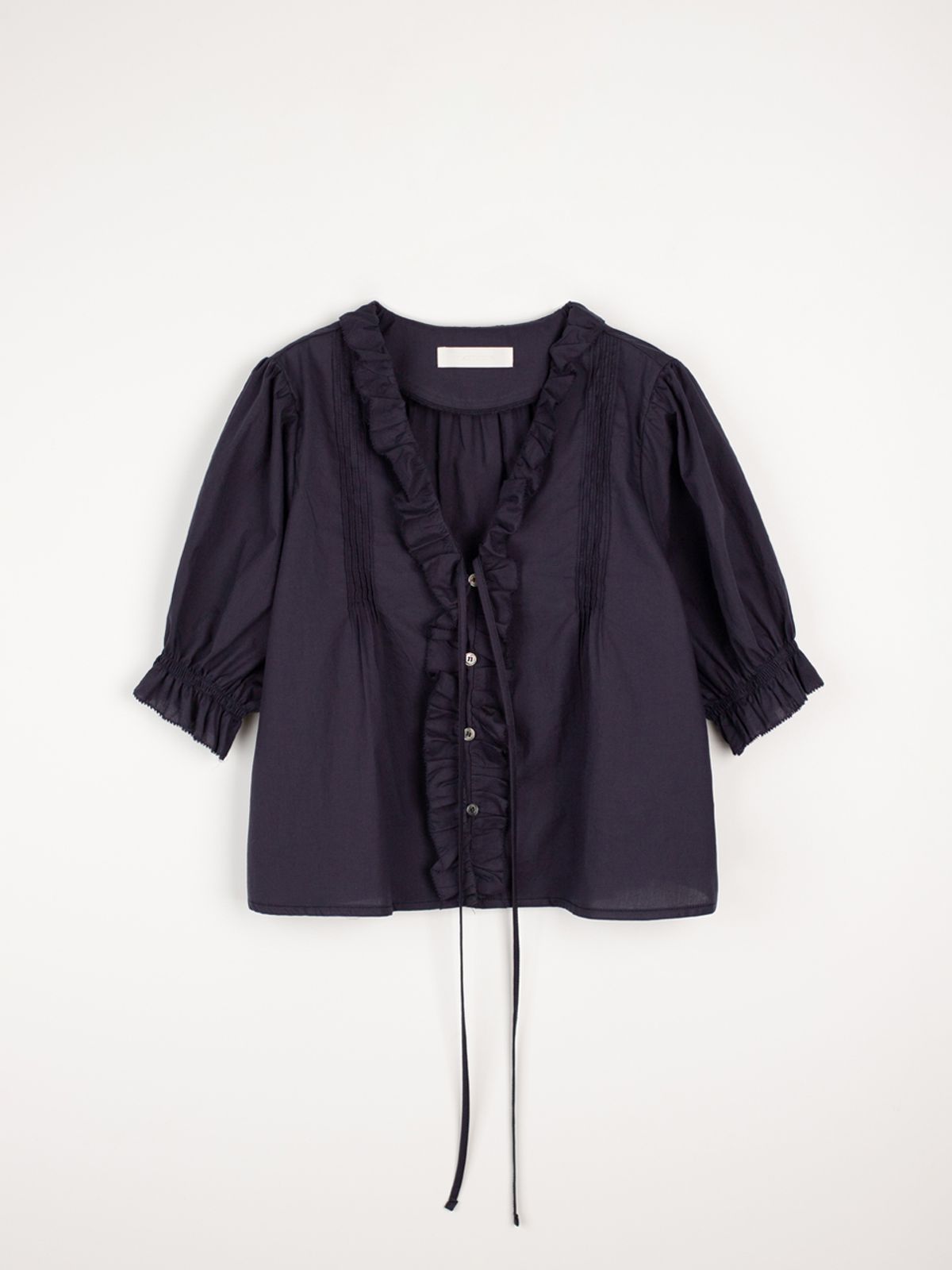플라드주르(PLATDUJOUR) Shirring blouse (Navy)