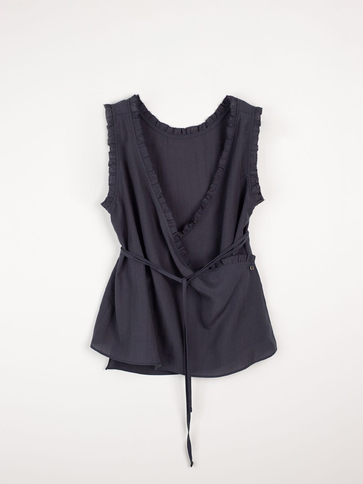 플라드주르(PLATDUJOUR) Reversible wrap blouse (Navy)