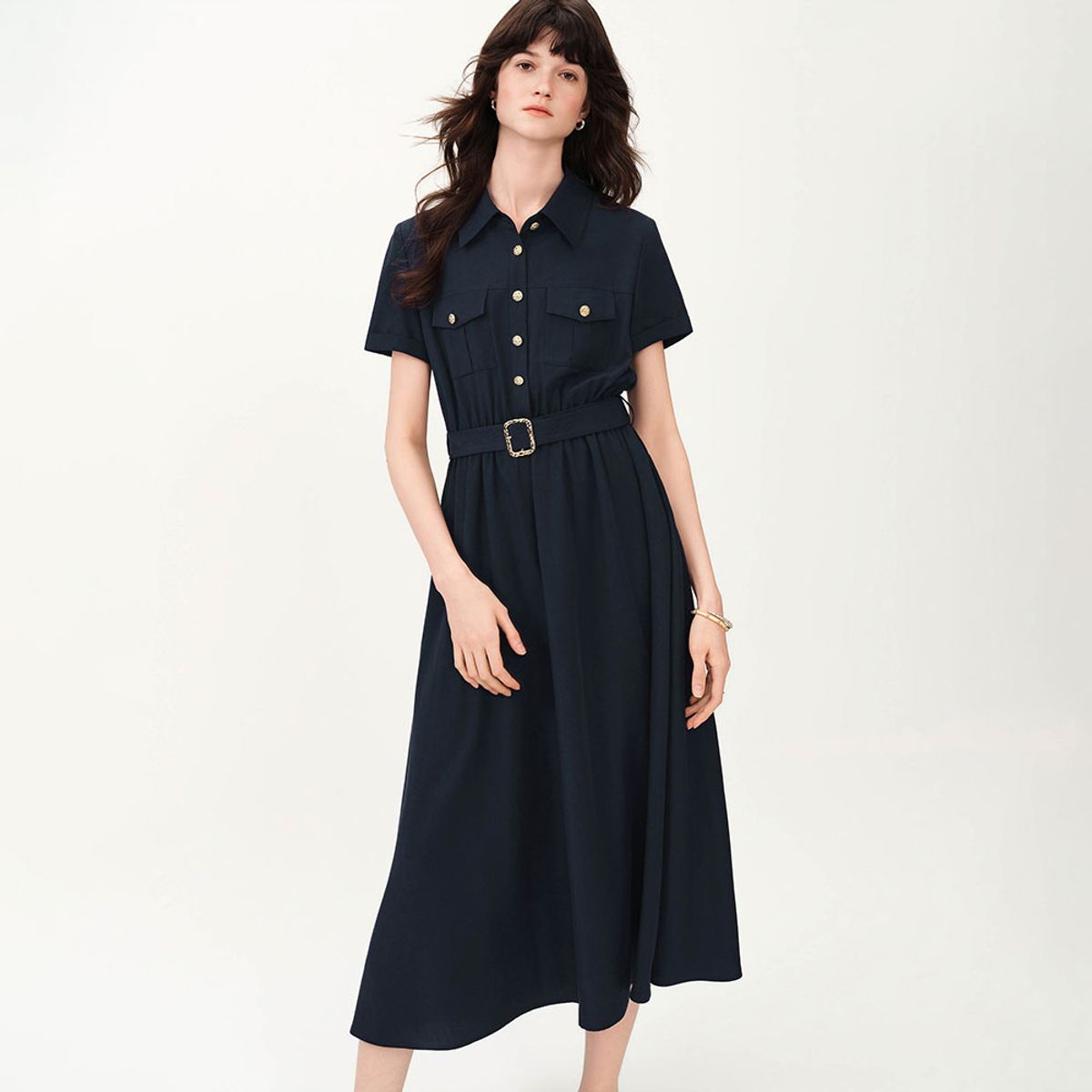 웬스데이딜라잇(WEDNESDAY DELIGHT) WD_Button-up belted flare dress_2color
