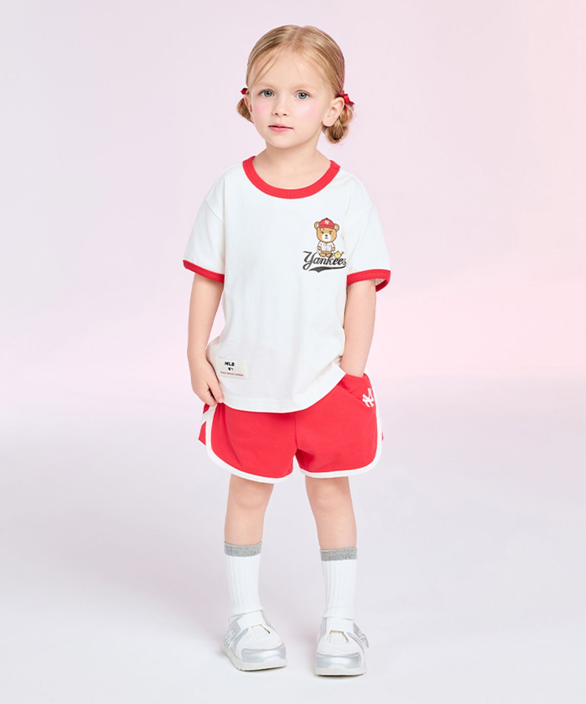 엠엘비 키즈(MLB KIDS) 메가베어 프렌즈 링거티셔츠 세트 NY (Red)