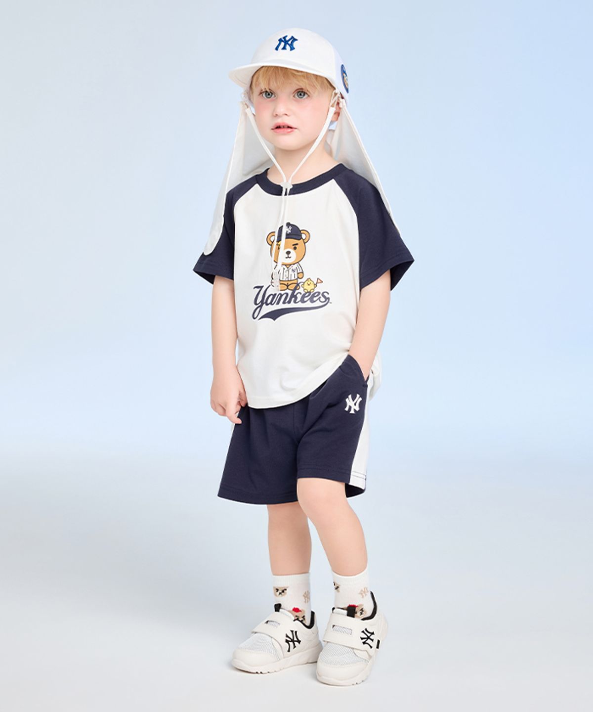엠엘비 키즈(MLB KIDS) 메가베어 프렌즈 배색 래글런 티셔츠 세트 NY (Navy)