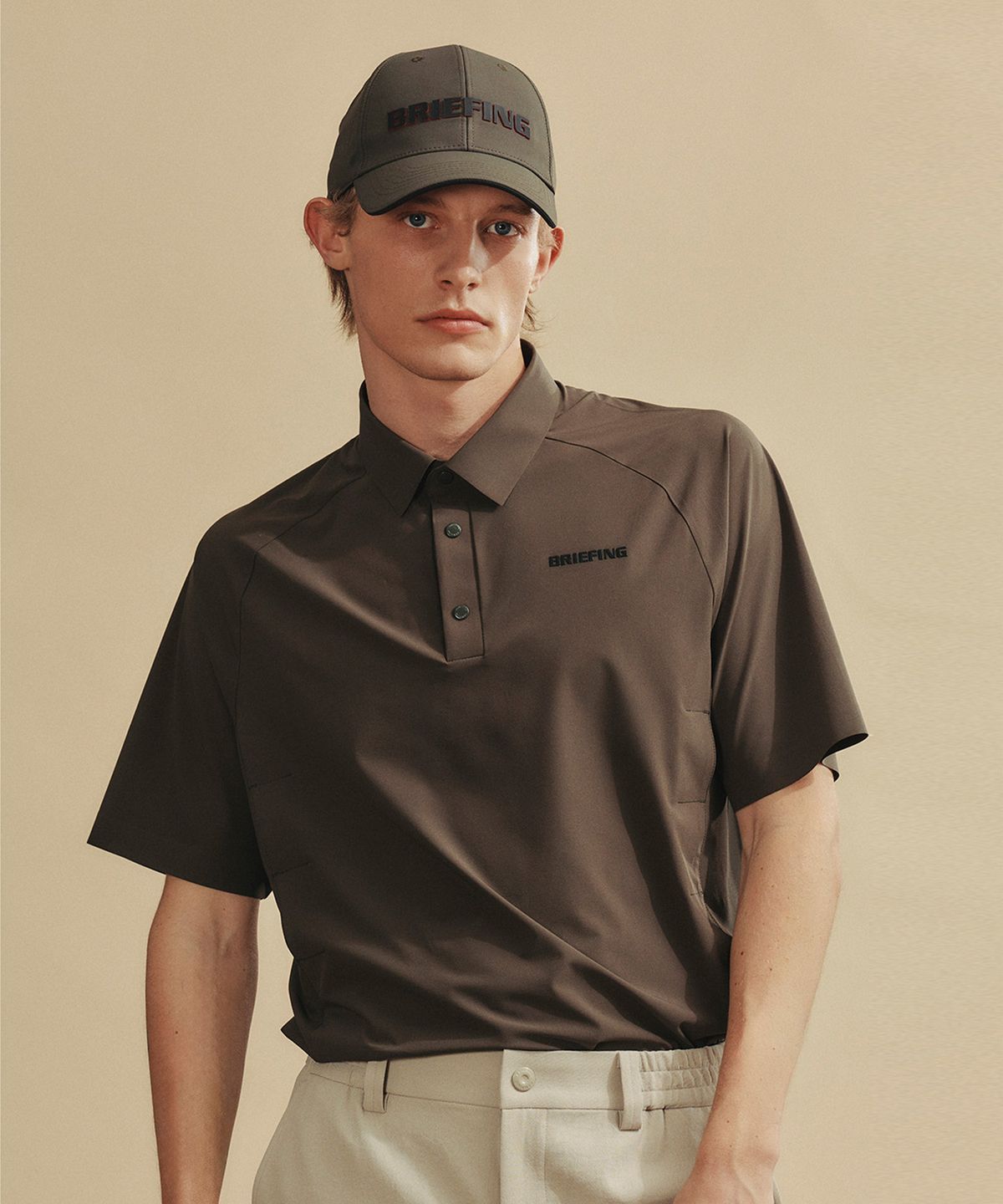 브리핑 골프(BRIEFING GOLF) 남자 하이 스트레치 폴로 티셔츠_카키
