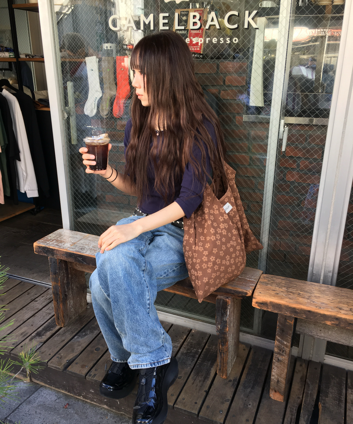 블랭크수프(BLANKSOUP) Floral Shopper Bag (Brown)