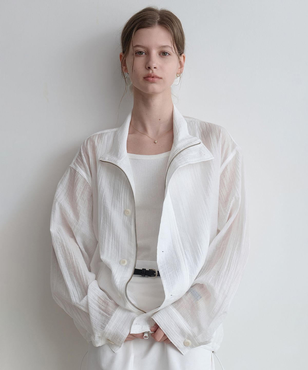 르나브(LENAV) rainy summer button half blouson (white)