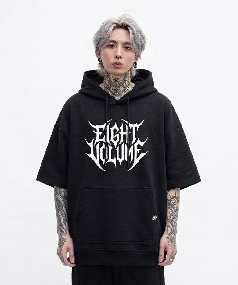 EV 메탈 로고 오버핏 반팔후드 (블랙)