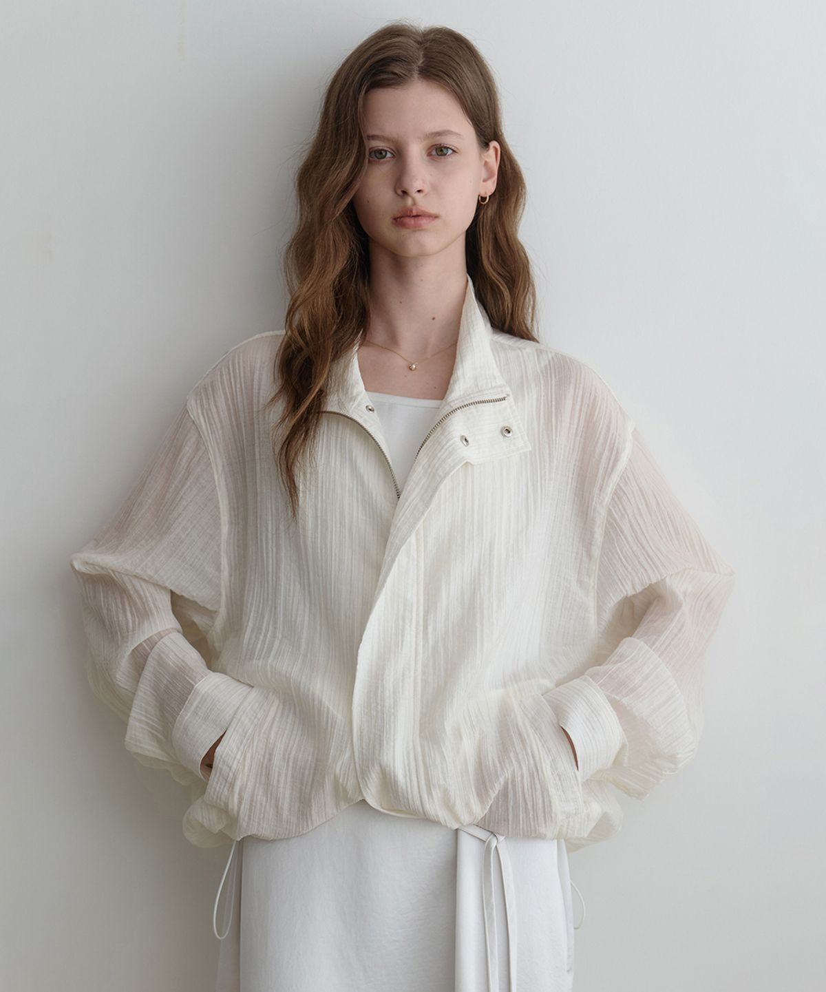 르나브(LENAV) les rainy summer wind half Jacket (ivory)