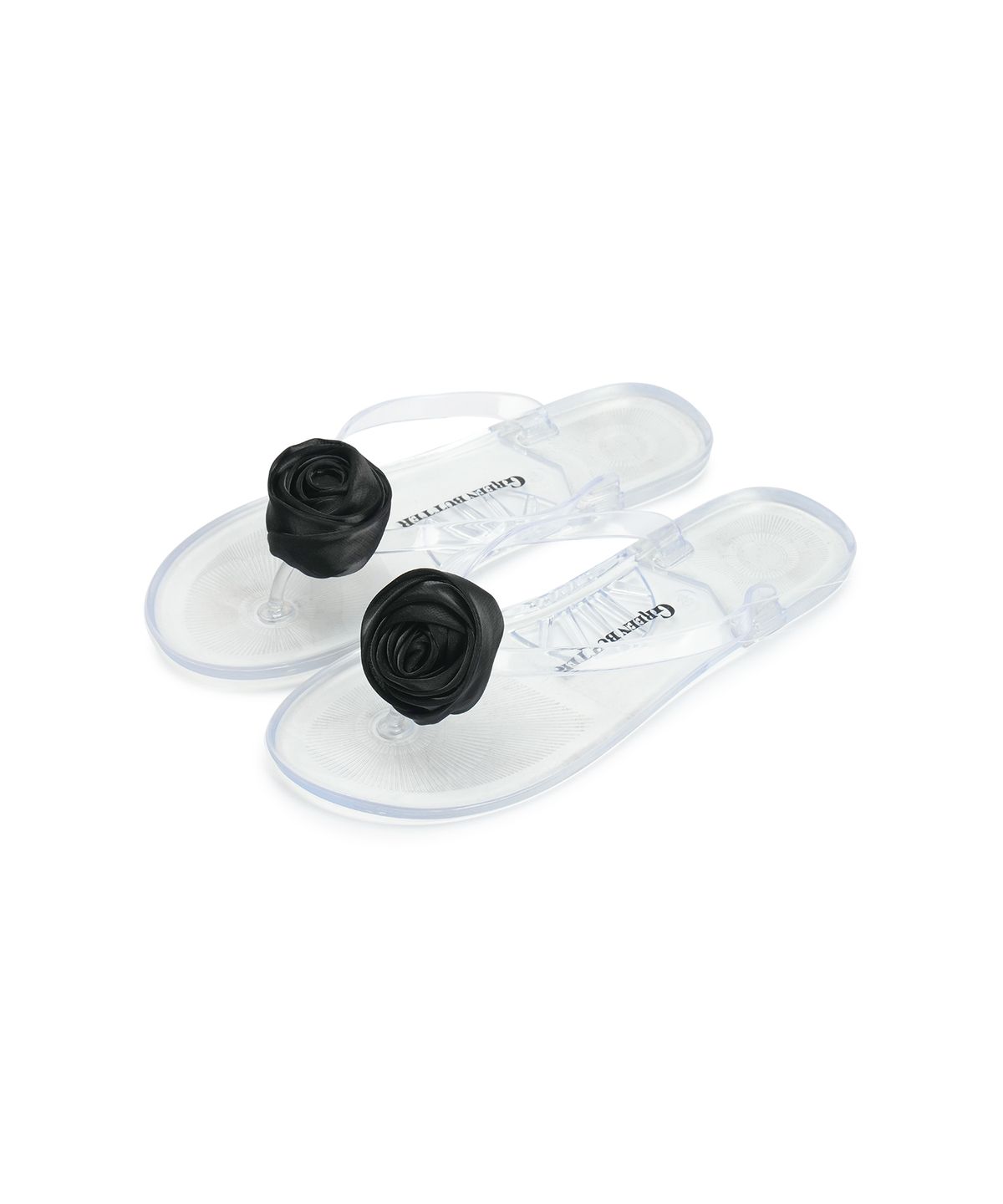 그린버터(GREENBUTTER) Rose Clear Flip-Flops (Black)