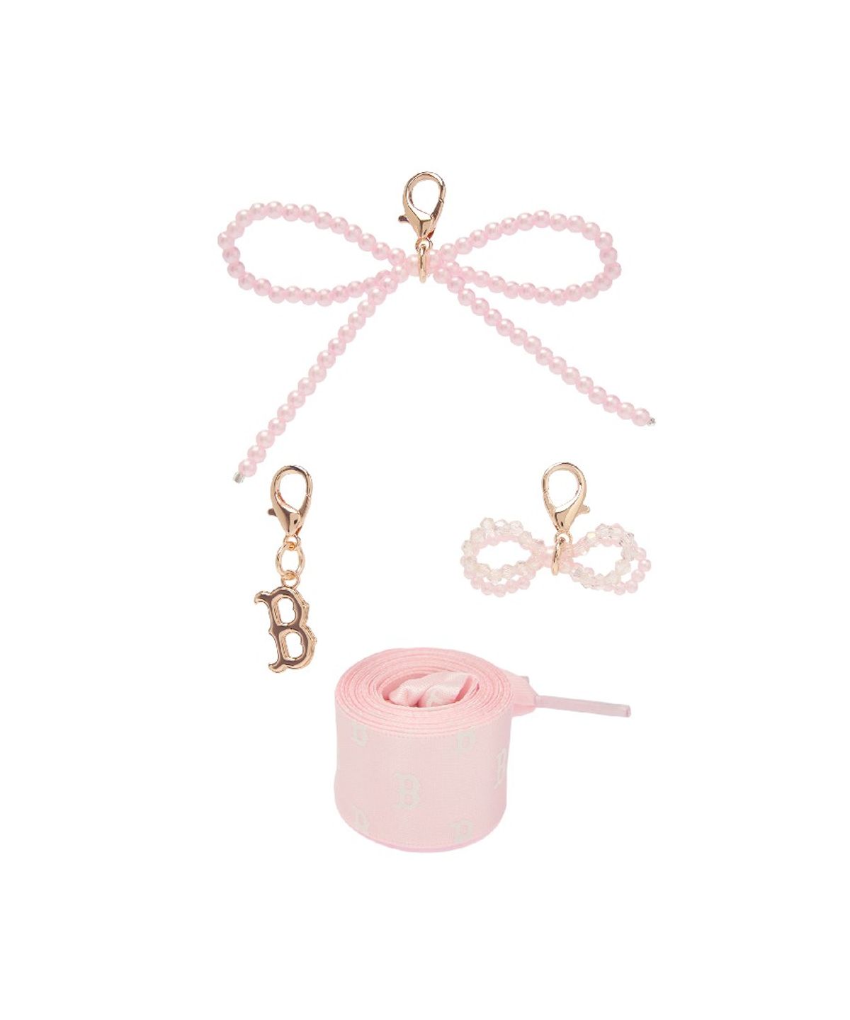엠엘비(MLB) 팀 로고 진주 리본 슈레이스 세트 BOS (Pink)