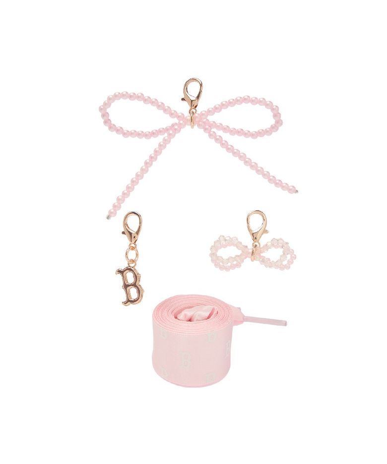 팀 로고 진주 리본 슈레이스 세트 BOS (Pink)