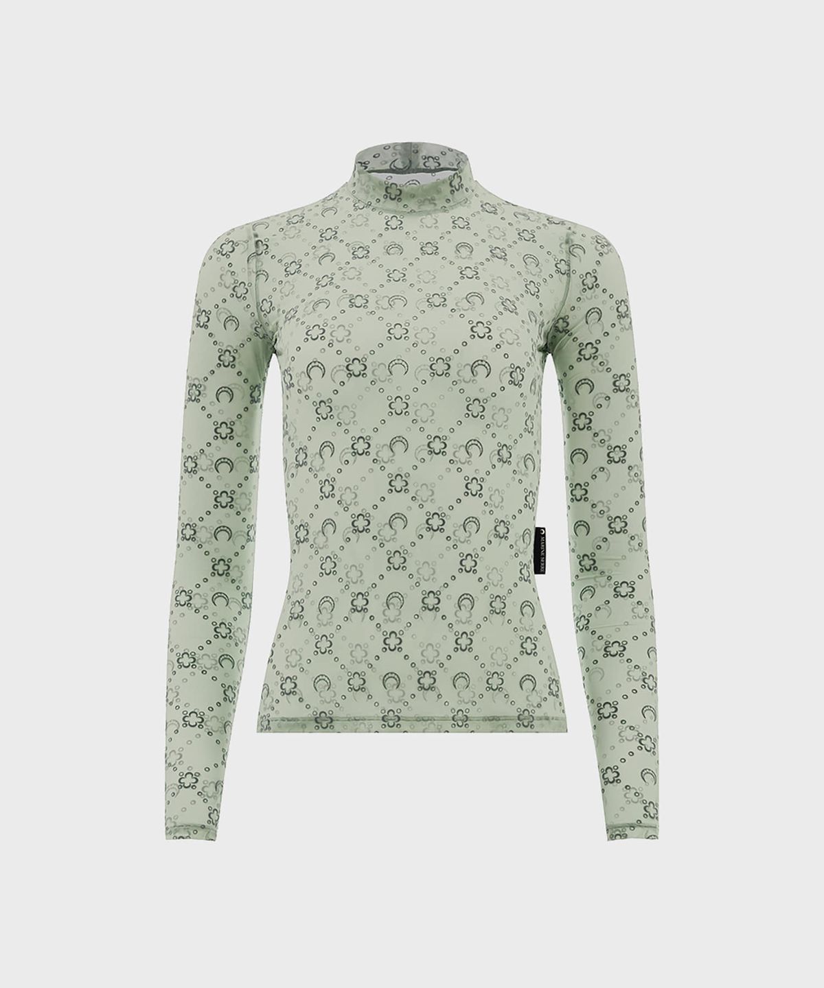 마린 세르(MARINE SERRE) (W) 무노그램 메쉬 플록 롱슬리브 하이넥 탑 그린 그레이 MOONOGRAM MESH FLOCK LS HIGHNECK TOP GR40 GREEN GREY