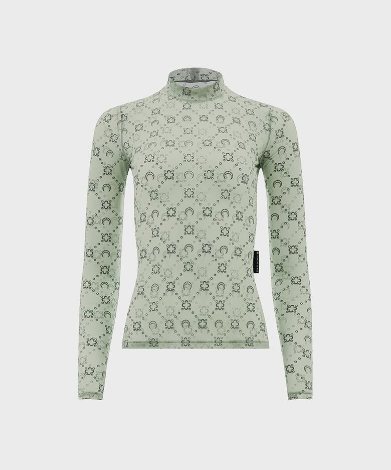 (W) 무노그램 메쉬 플록 롱슬리브 하이넥 탑 그린 그레이 MOONOGRAM MESH FLOCK LS HIGHNECK TOP GR40 GREEN GREY