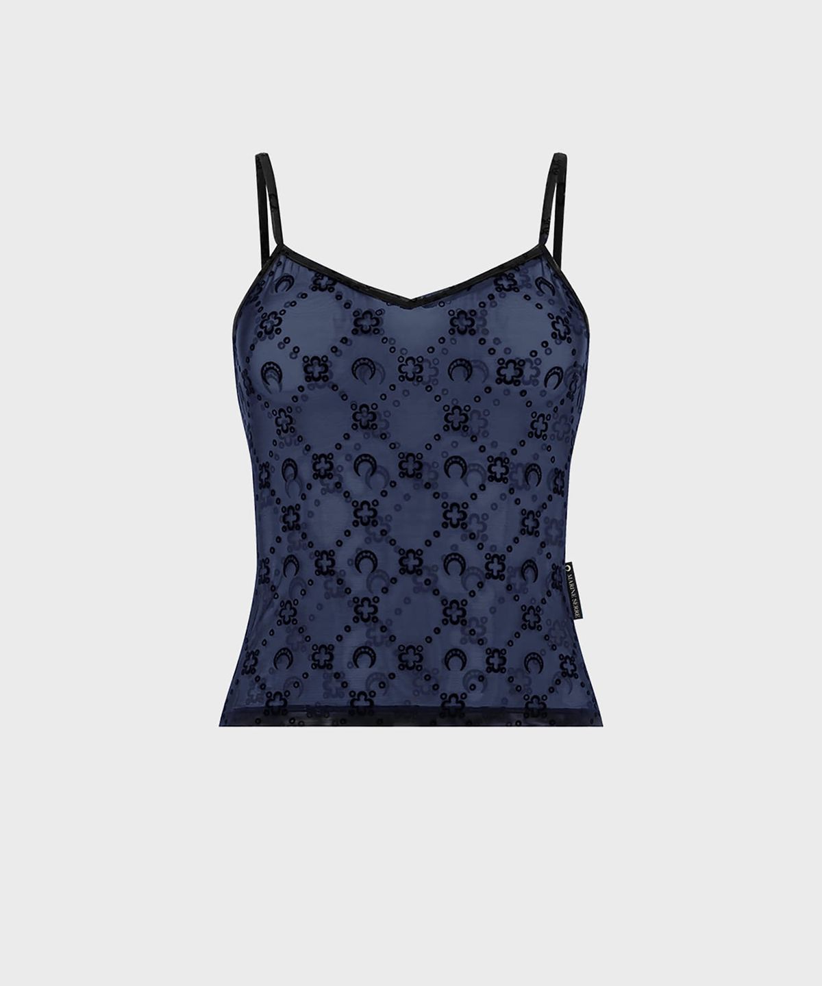 마린 세르(MARINE SERRE) (W) 무노그램 메쉬 플록 스트랩 탑 네이비 MOONOGRAM MESH FLOCK STRAPS TOP BL90 NAVY