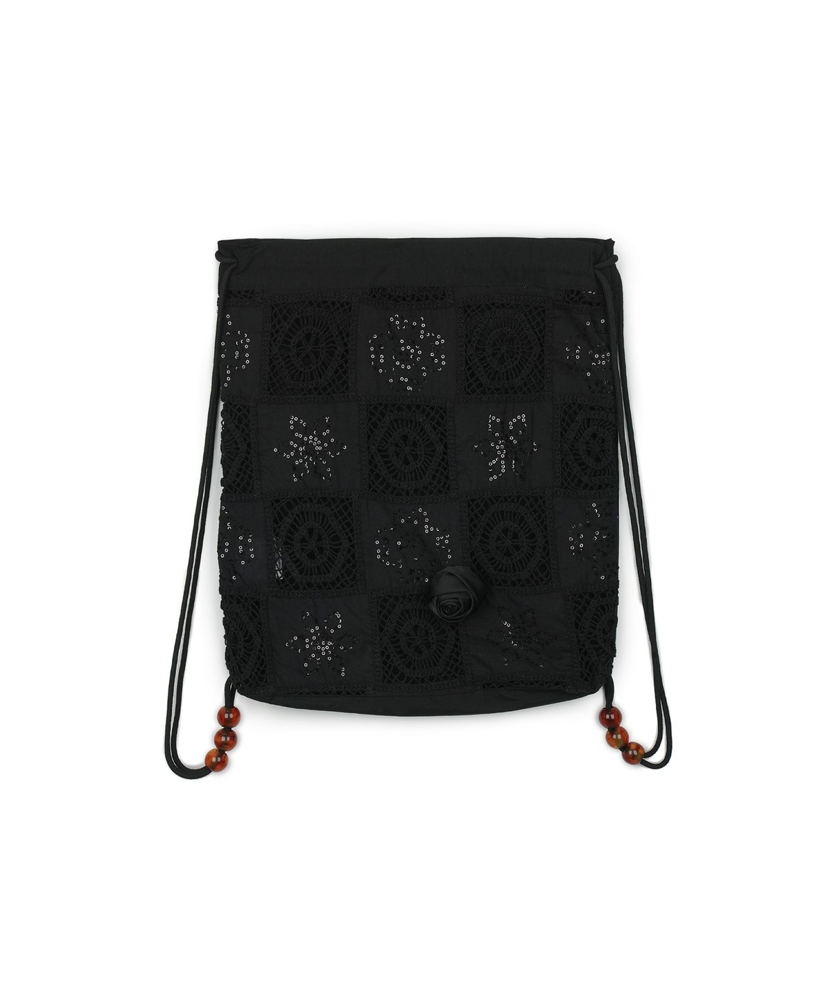 그린버터(GREENBUTTER) Crochet Drawstring Bag (Black)