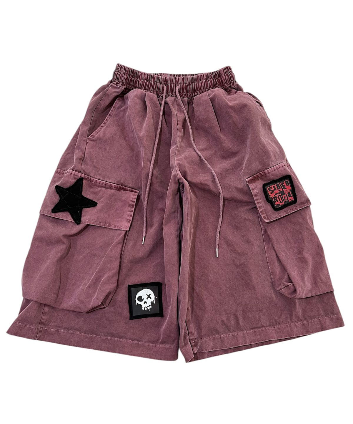 스케이터락(SK8ER ROCK) Parchwork Pigment Cargo Bermuda Shorts ((Wine))