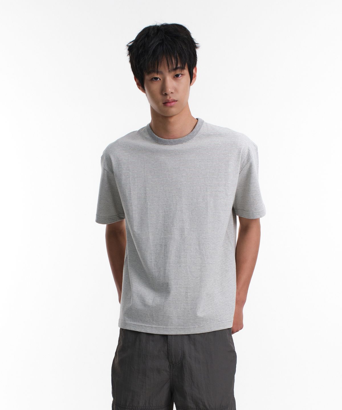 다이브인(DIVEIN) UNIFORM STRIPE T-SHIRTS (MELANGE/GRAY)