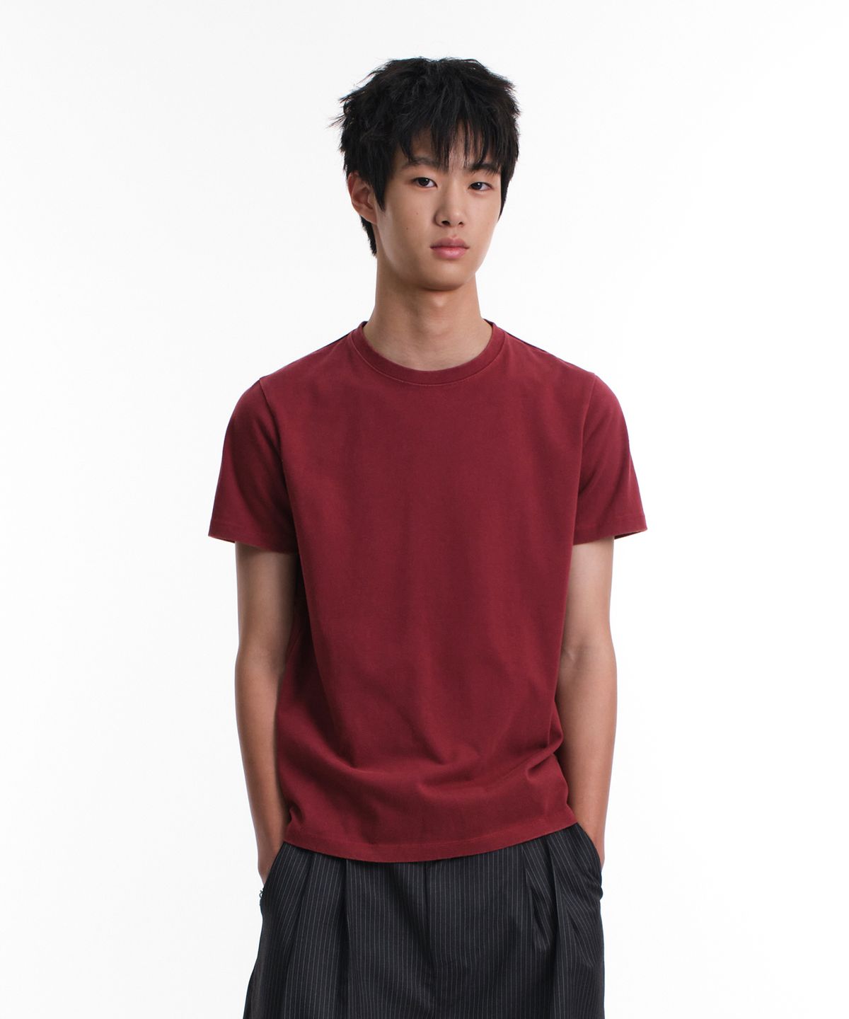다이브인(DIVEIN) WASHED REGULAR FIT T-SHIRTS (BURGUNDY)