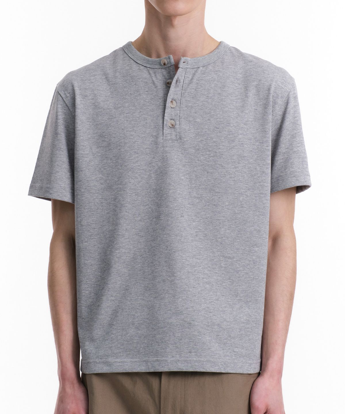 다이브인(DIVEIN) LOOSED HENLEY NECK T-SHIRTS (MELANGE GRAY)