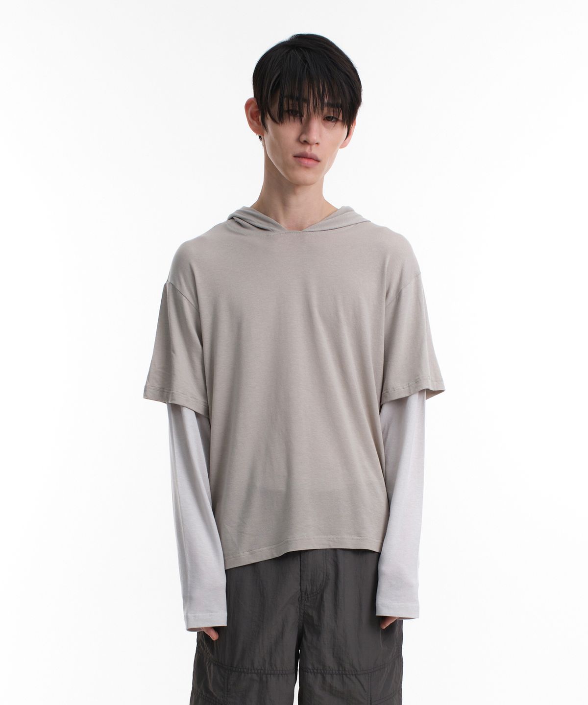 다이브인(DIVEIN) LAYERED SLEEVE SLUB HOOD (BEIGE)