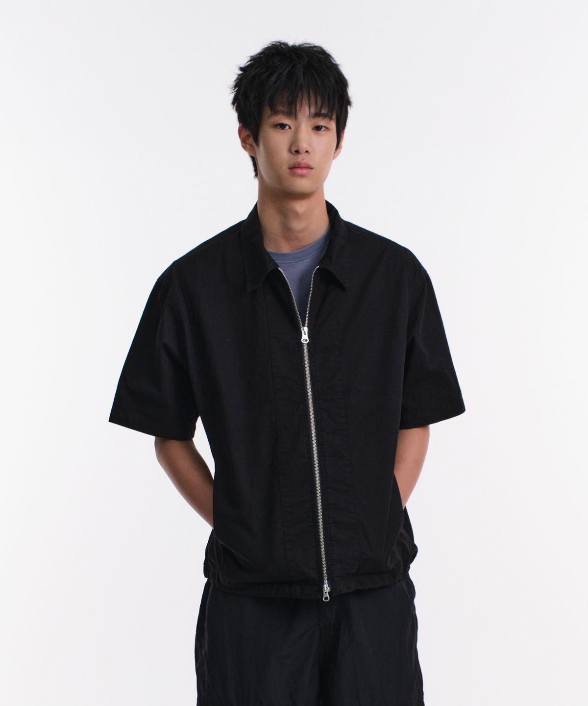 다이브인(DIVEIN) WASHED VINTAGE HALF SHIRKET (BLACK)