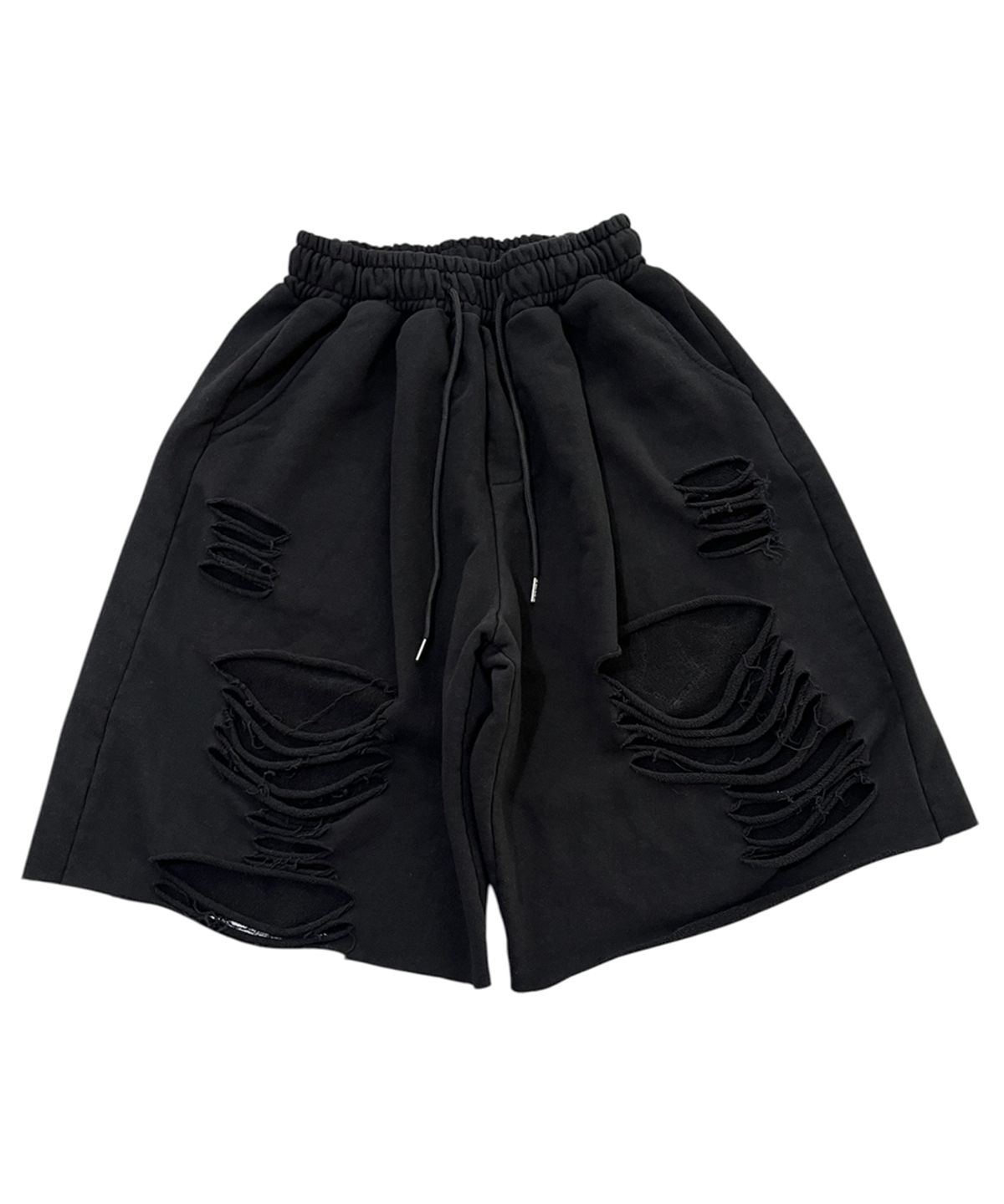 스케이터락(SK8ER ROCK) Cross Destroyed Sweat Shorts ((Black))