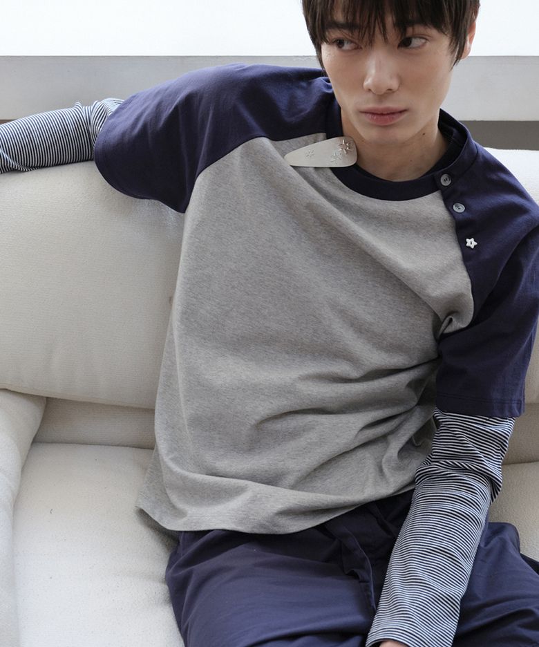 Star Slit Raglan Tee_[Navy]