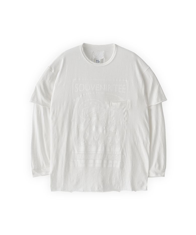 Pocket longsleeve souvenir tee / col white