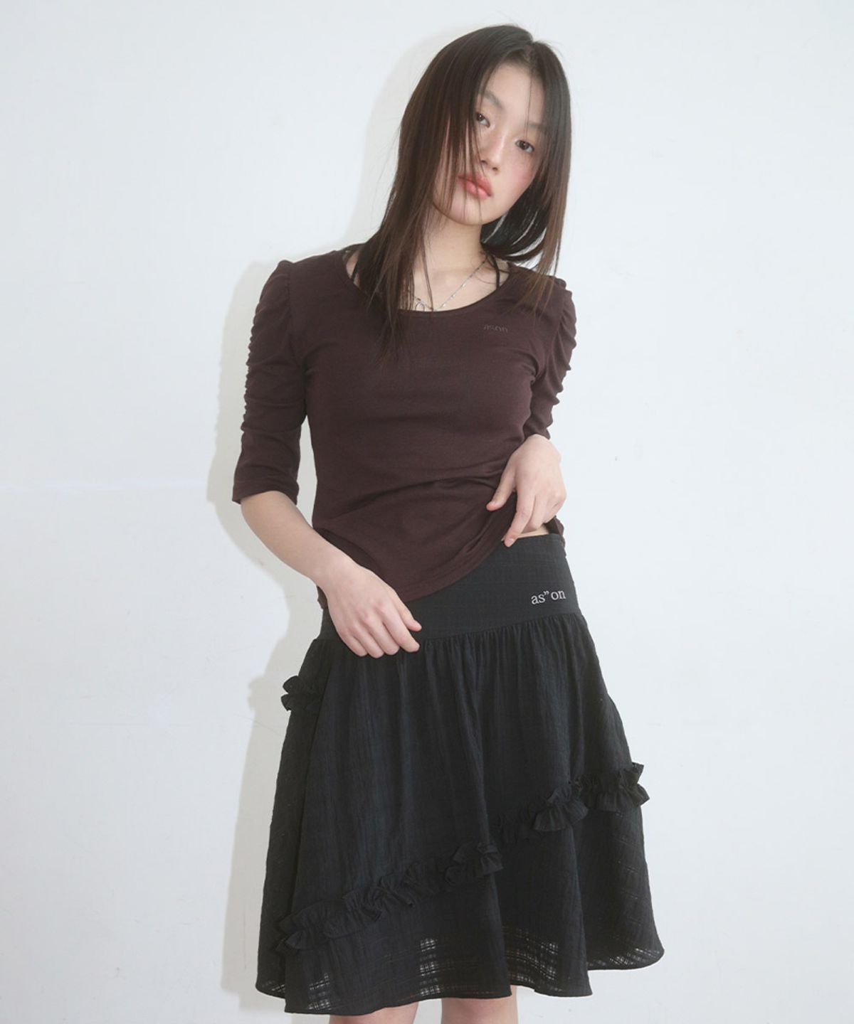 애즈온(ASON) BERRY FRILL SKIRT / BLACK