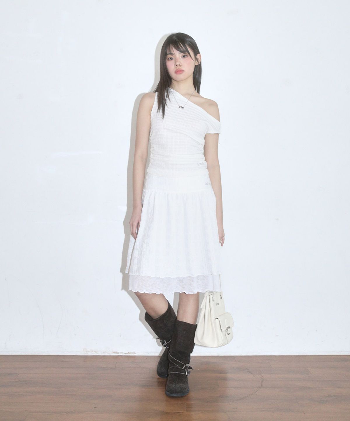 애즈온(ASON) LACY CHECK SKIRT / WHITE