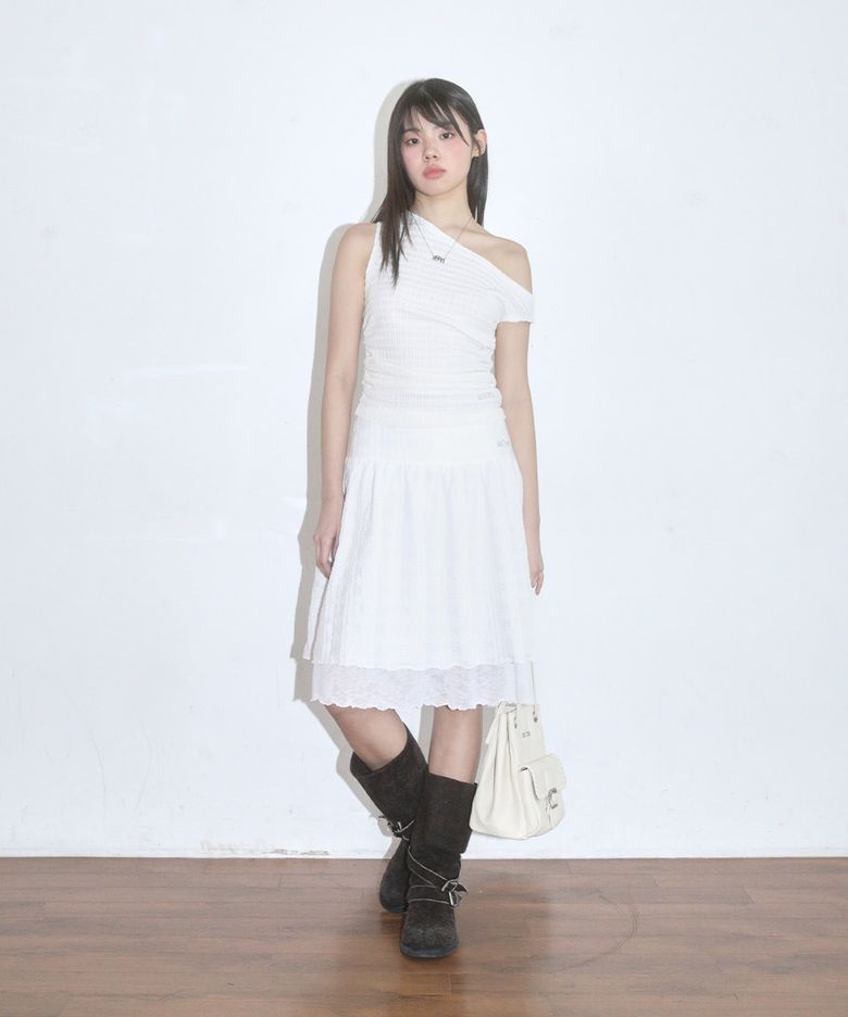 LACY CHECK SKIRT / WHITE