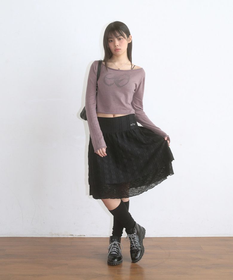 LACY CHECK SKIRT / BLACK