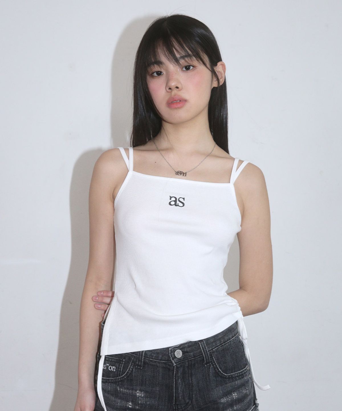 애즈온(ASON) LAYER SHIRRING SLEEVELESS / WHITE