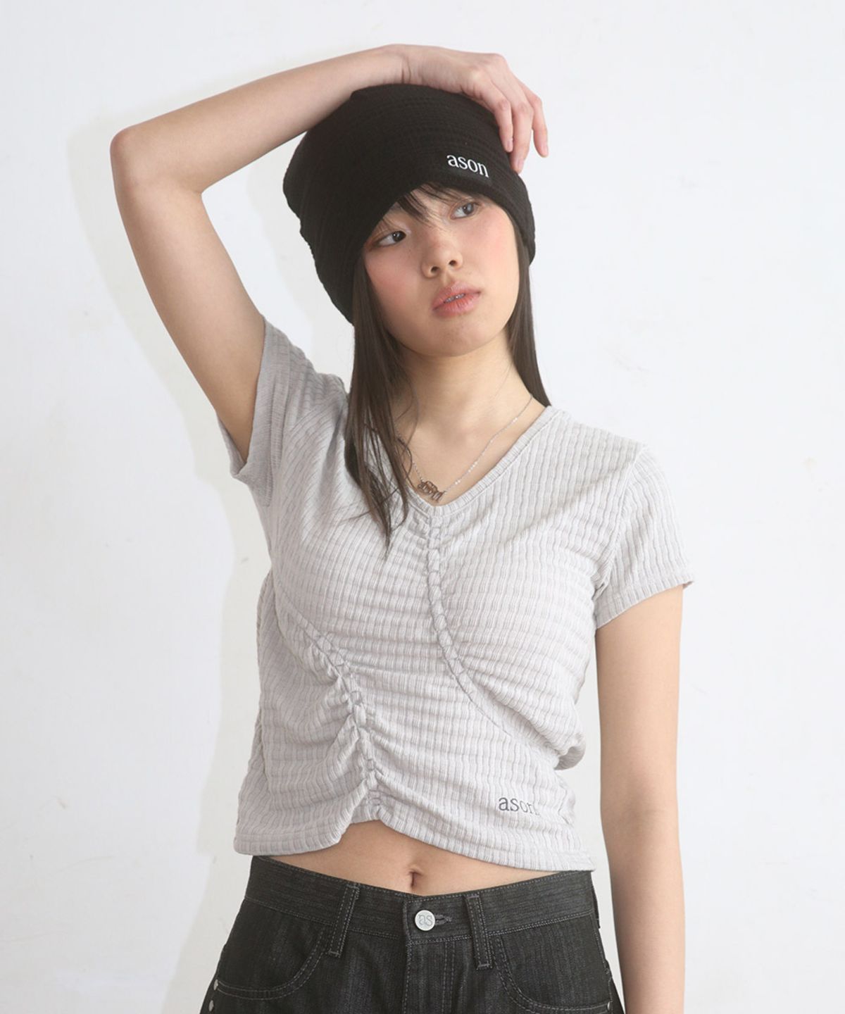 애즈온(ASON) SOFT SHIRRING TEE / GRAY