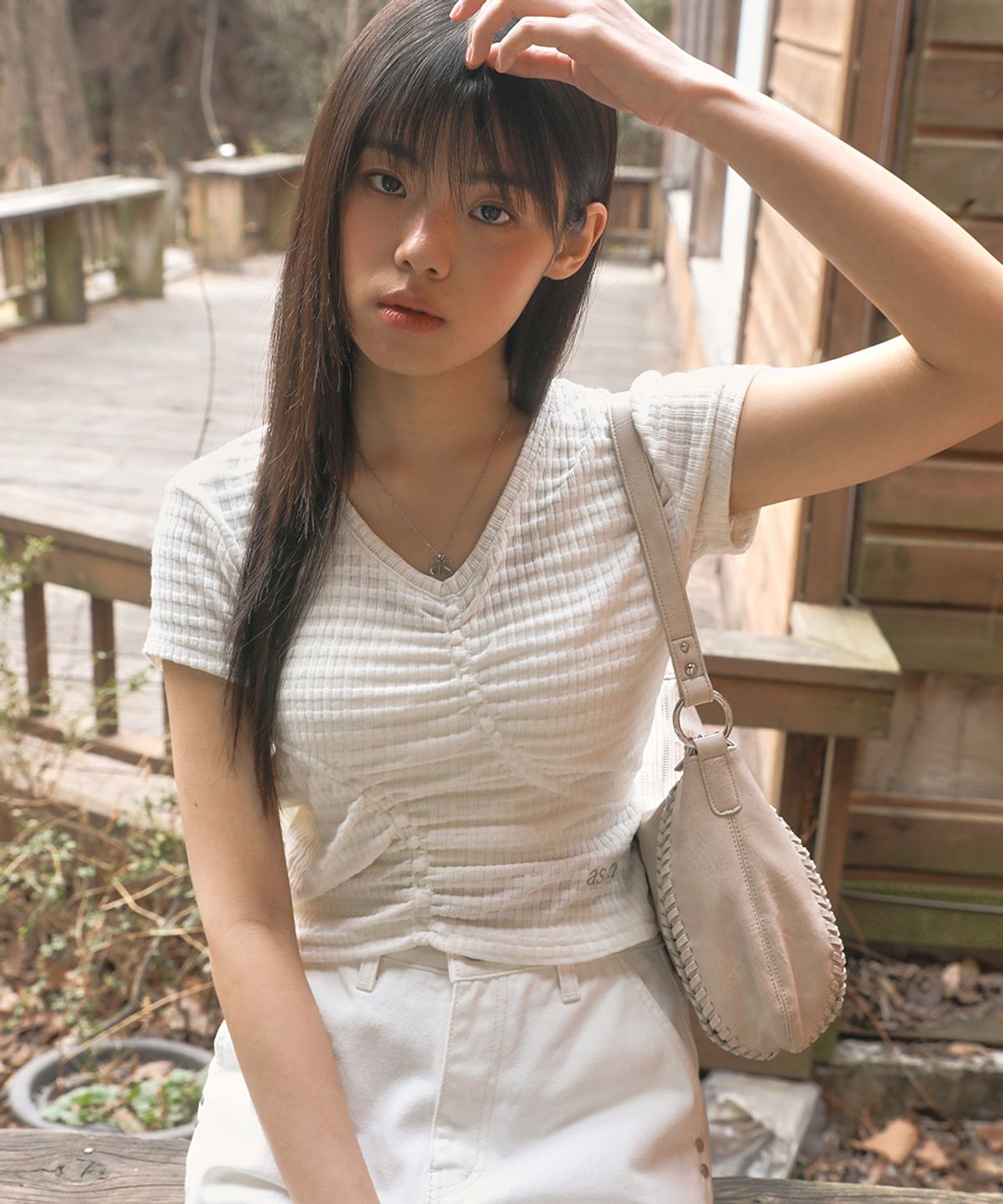 애즈온(ASON) SOFT SHIRRING TEE / IVORY