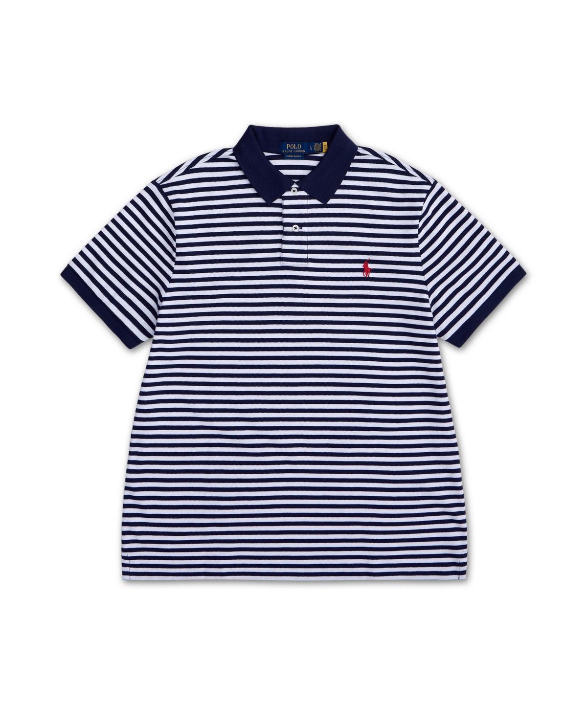 폴로 랄프 로렌(POLO RALPH LAUREN) 커스텀 슬림핏 스트라이프 메시 폴로 셔츠-네이비