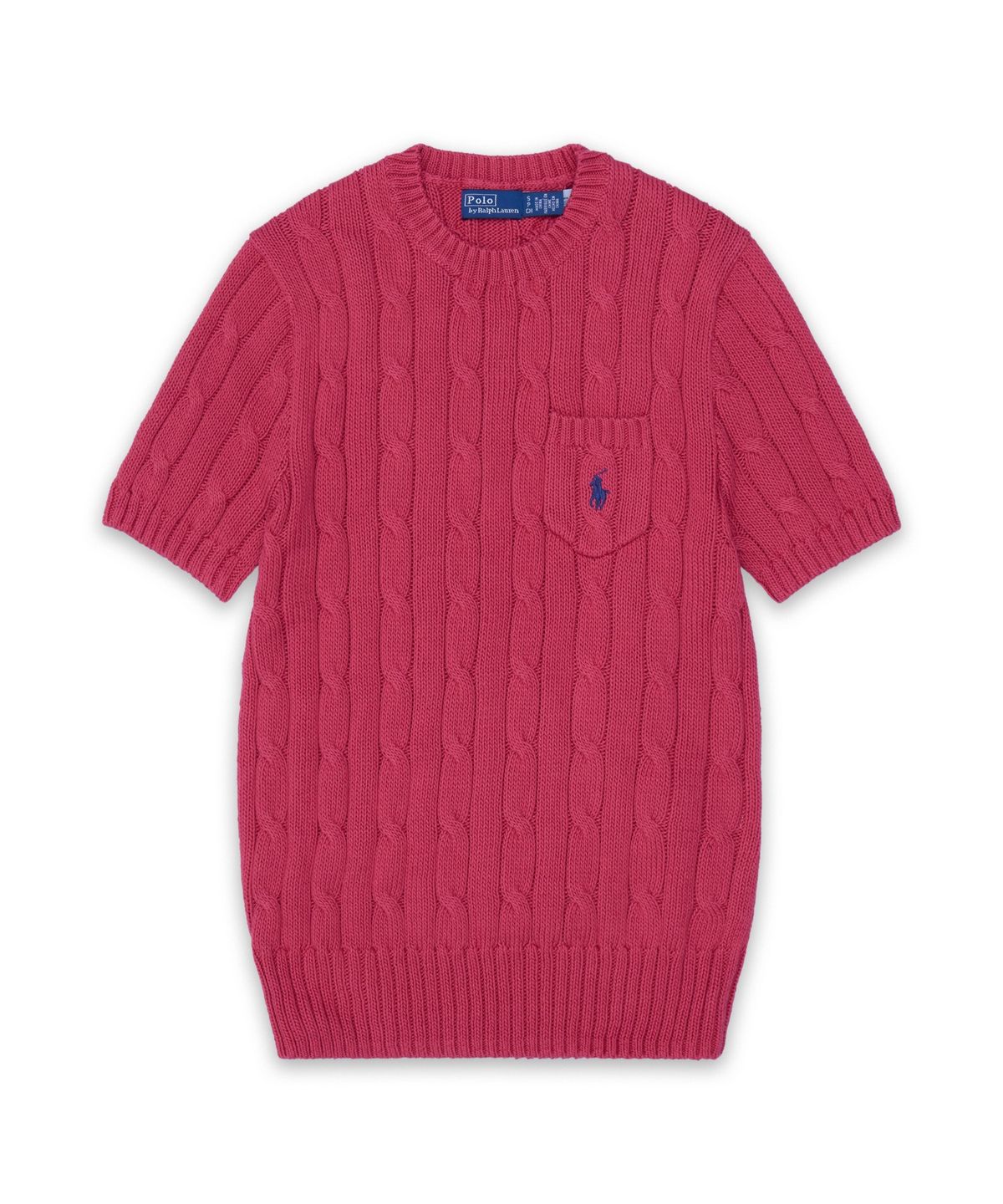 폴로 랄프 로렌(POLO RALPH LAUREN) 케이블 니트 코튼 숏 슬리브 스웨터-다크 레드