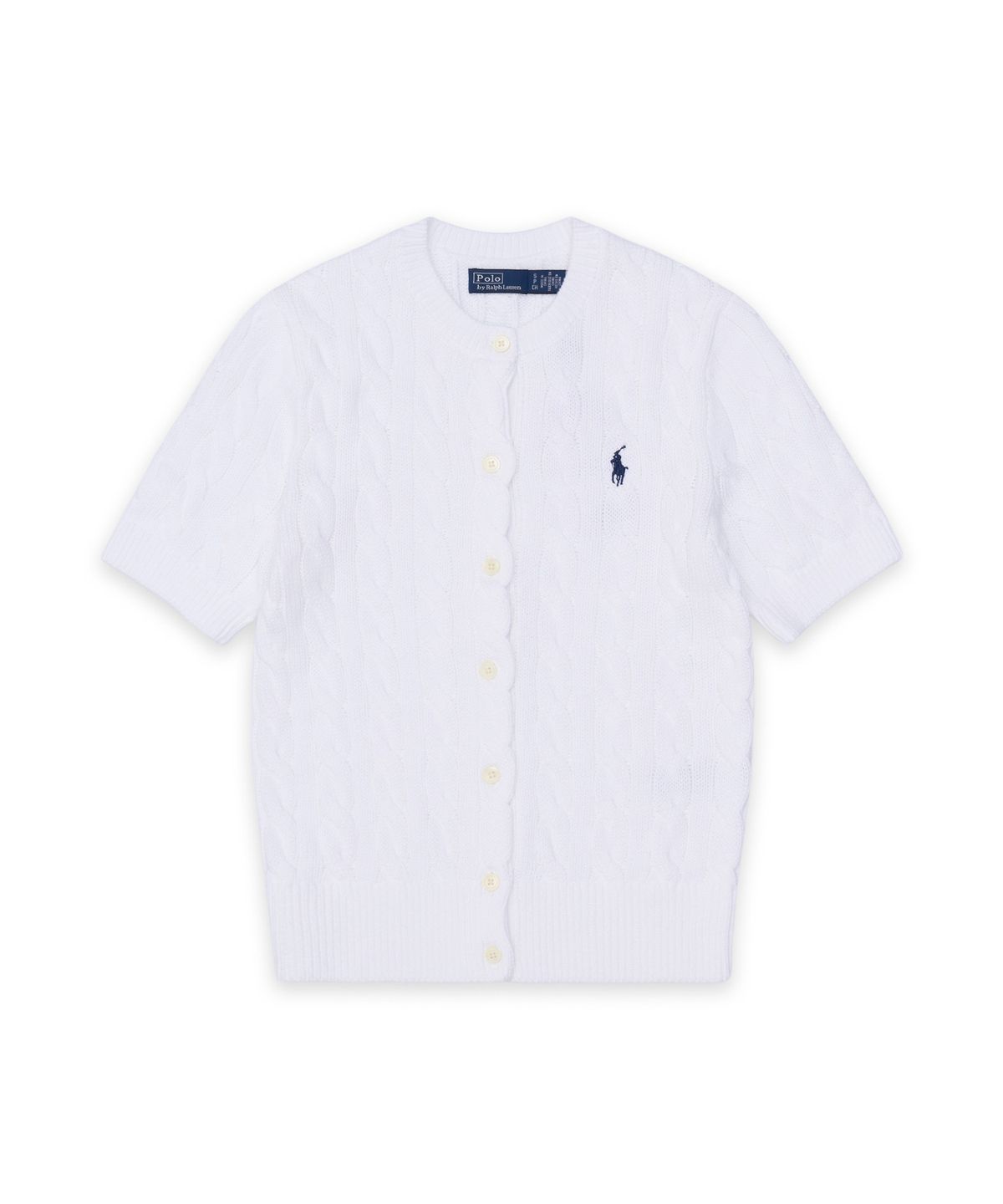 폴로 랄프 로렌(POLO RALPH LAUREN) 케이블 니트 코튼 숏 슬리브 카디건-화이트
