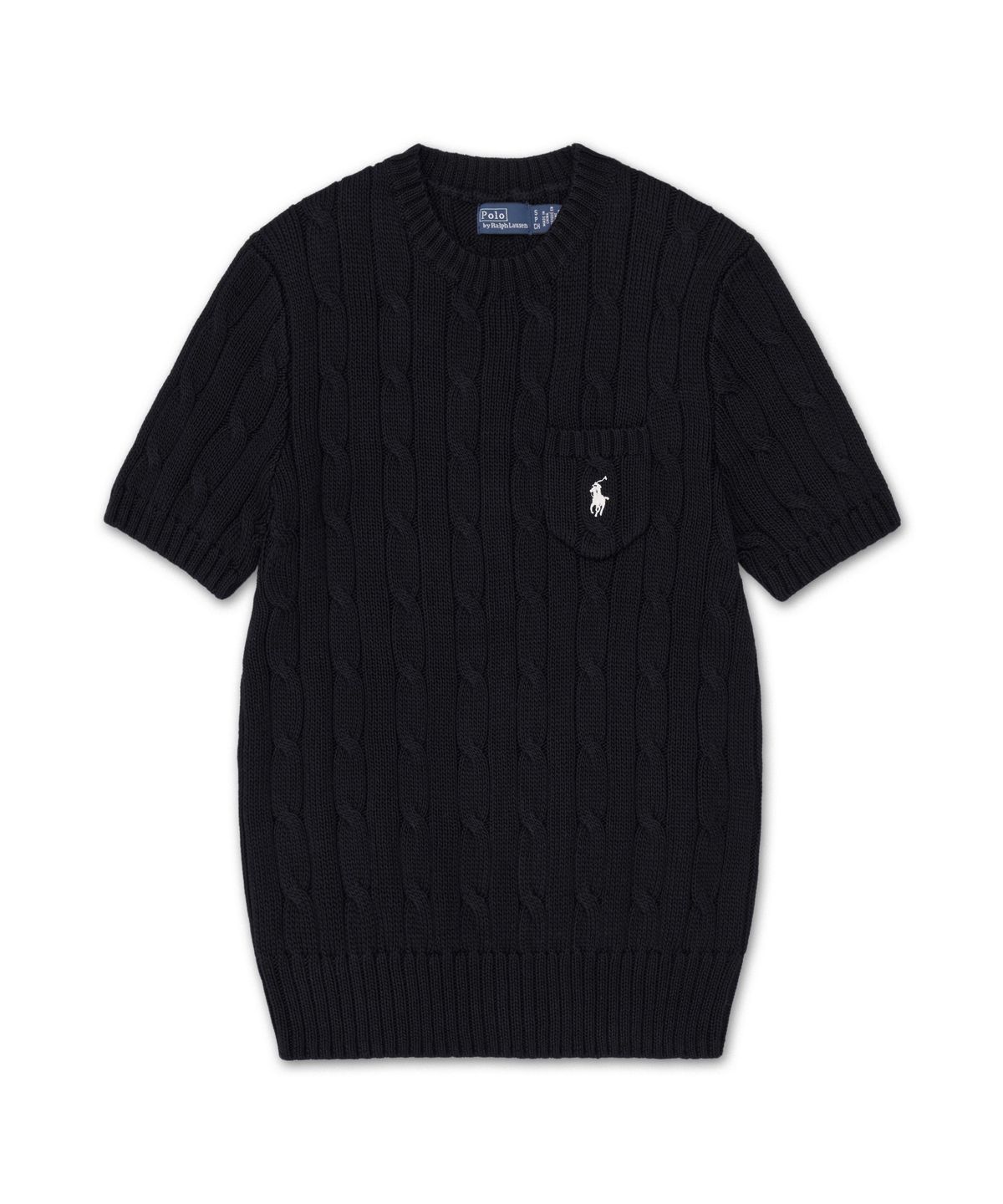 폴로 랄프 로렌(POLO RALPH LAUREN) 케이블 니트 코튼 숏 슬리브 스웨터-블랙