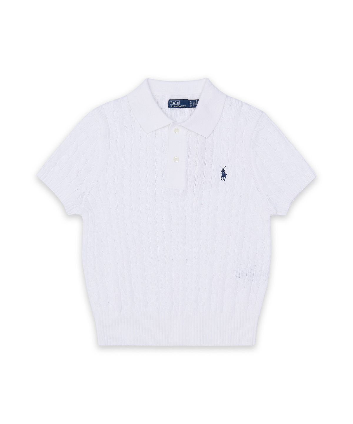 폴로 랄프 로렌(POLO RALPH LAUREN) 케이블 니트 코튼 크롭 폴로 셔츠-화이트