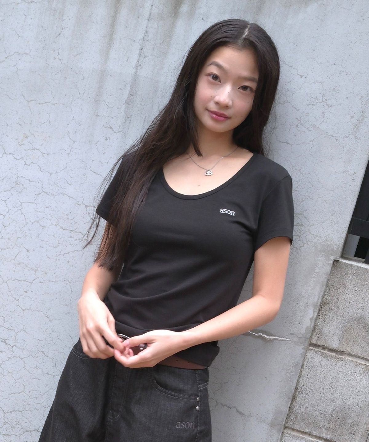 애즈온(ASON) PLAIN SLIM TEE / BLACK